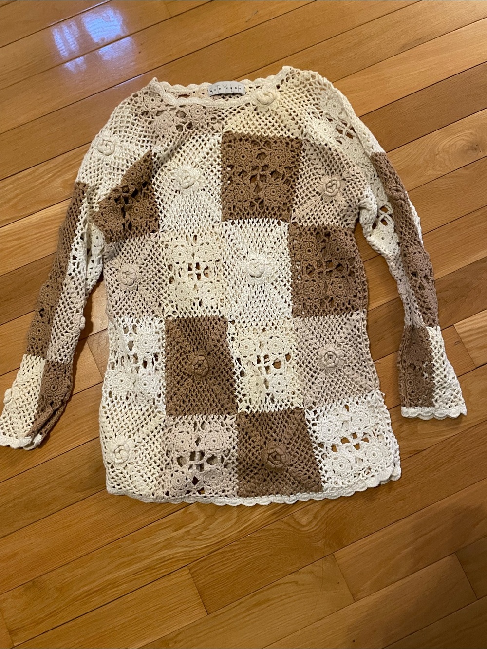 Handmade Crochet Patchwork Sweater - Cream & Brown